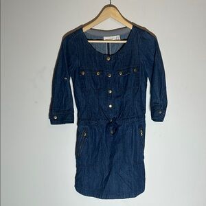 DKNY Jeans Womens XS Blue Denim Utility Button Front Roll Tab Mini Dress Indigo